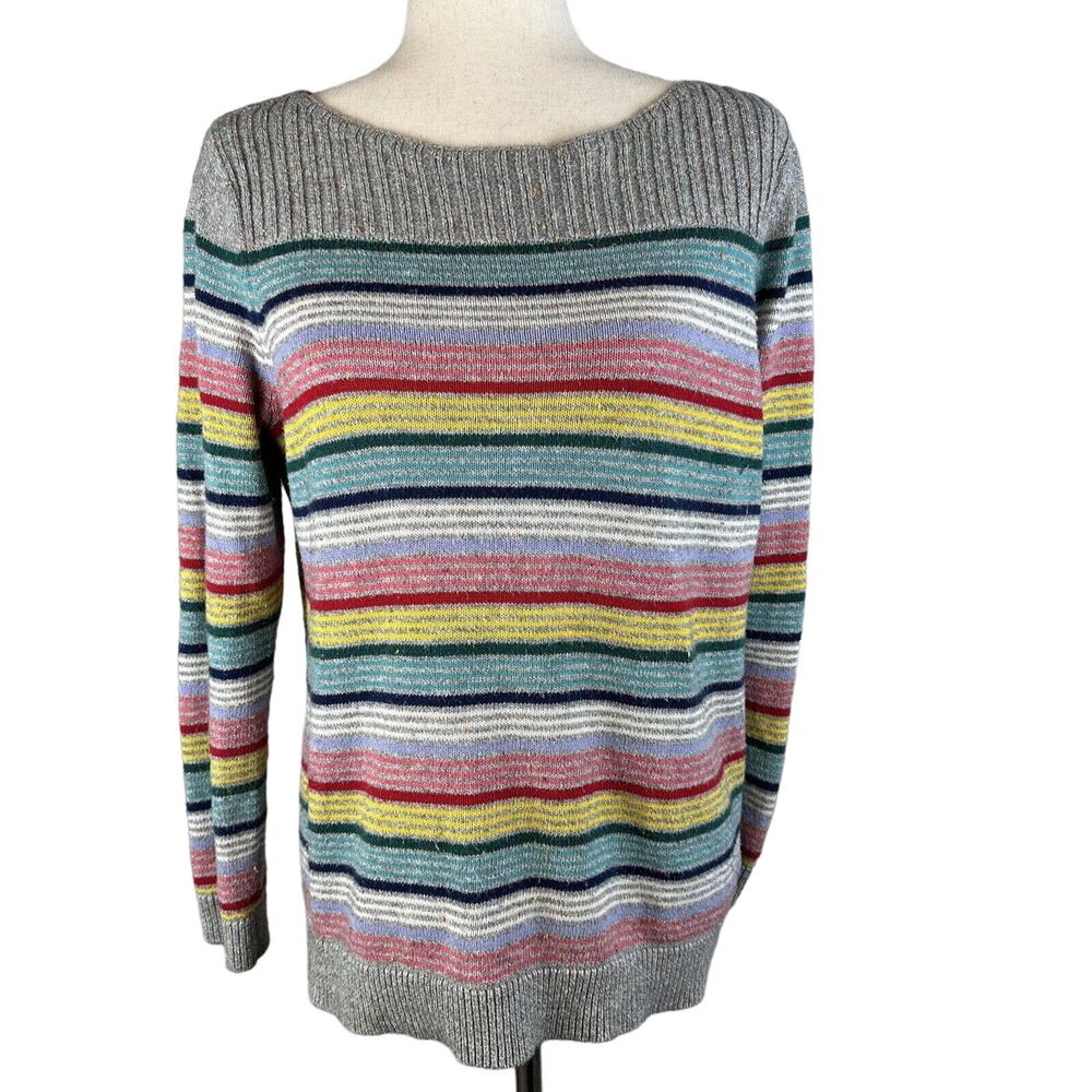 Talbots Womens Boatneck‎ Rainbow Stripe Pullover Sweater M Medium